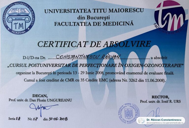 Perfecționare în oxigen‑ozonoterapie — Universitatea Titu Maiorescu, Facultatea de Medicină, 2008