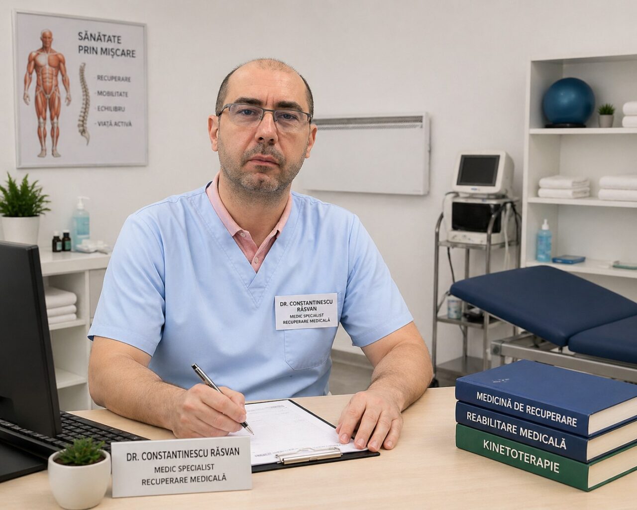 Dr. Răsvan Constantinescu în cabinetul de recuperare medicală de la Policlinica Vitan
