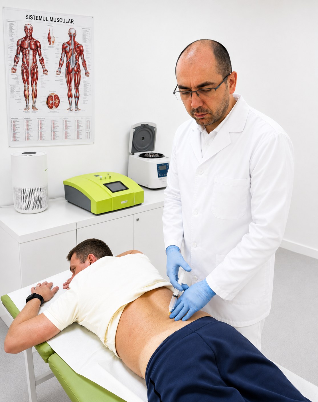 Ședință de ozonoterapie în zona lombară Medic aplicând o ședință de ozonoterapie în zona lombară unui pacient