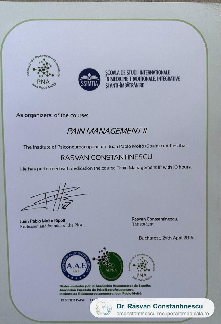Pain Management II — Institutul de Psihoneuroacupunctură Juan Pablo Moltó, Spania, 2016
